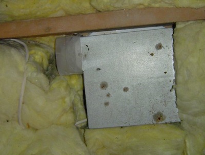 hvac exhaust fan no duct blowing into fiberglass attic insulation