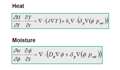 Partial differential equations for heat and moisture flow