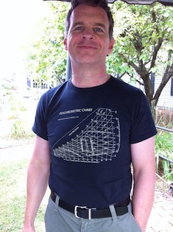 Henry Gifford, wearing his psycrhometric chart T-shirt, can prove to you that cold air is dry air.