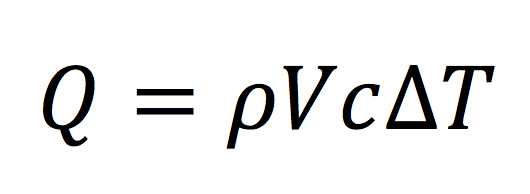 Equation for heat in terms of density, volume, specific heat, and ΔT