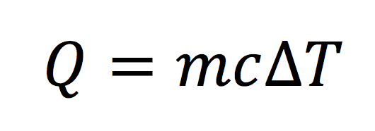 Equation for heat in terms of mass, specific heat, and ΔT