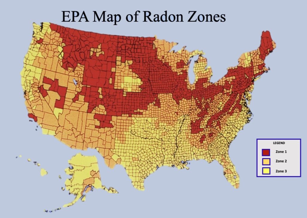 Radon zones in the United States, a map from the US EPA - Energy Vanguard